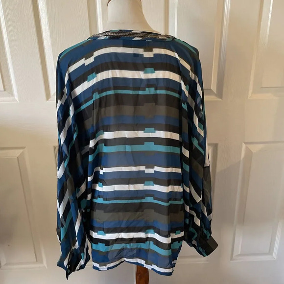 Lane Bryant Women’s Tunic Top Plus 18/20 Bling Boho Blue Geometric Semi Sheer - Picture 5 of 10